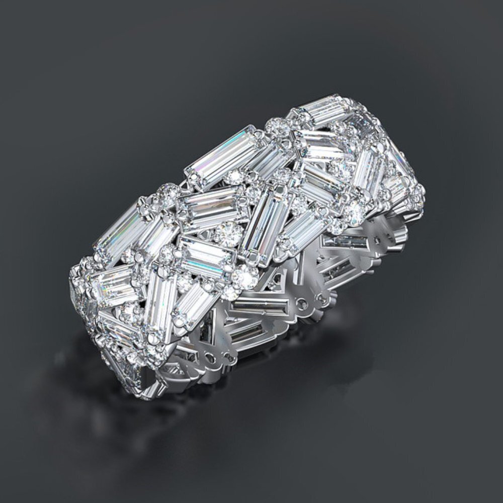 💎 Dainty Shiny Gems Irregular Zircon Silver EternityRing forWomen INDN8560